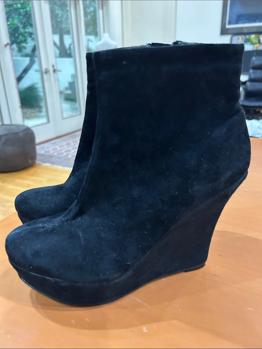 Women's Black Suede Wedge Ankle Boots - Classic Elevation